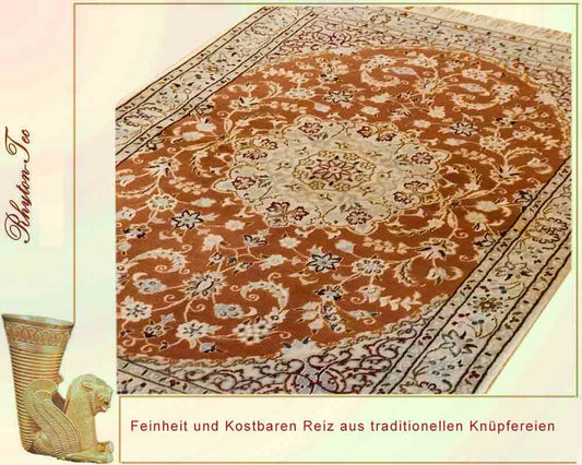 Eleganter Perser Teppich, 149x84 cm, Seide auf Wolle, in Rot und Weiß