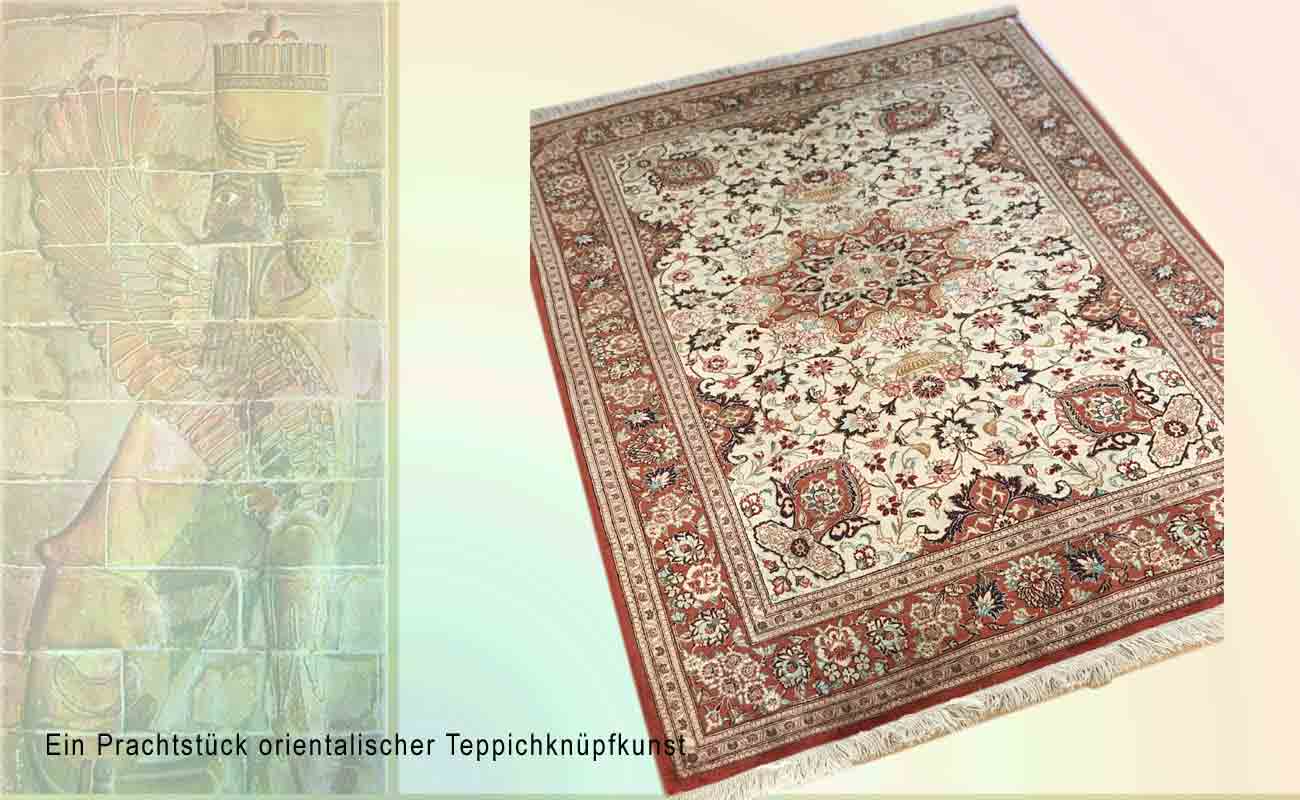 Prachtvoller Perser Teppich aus Ghom in den Farben Rot und Creme