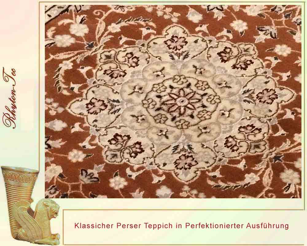 Eleganter Perser Teppich, 149x84 cm, Seide auf Wolle, in Rot und Weiß