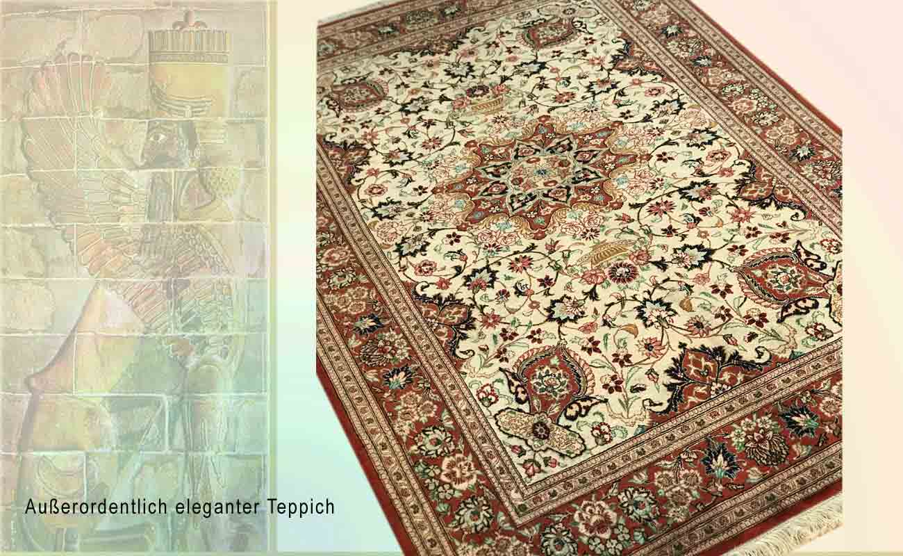 Prachtvoller Perser Teppich aus Ghom in den Farben Rot und Creme