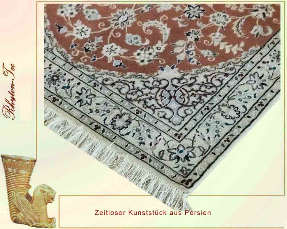 Eleganter Perser Teppich, 149x84 cm, Seide auf Wolle, in Rot und Weiß