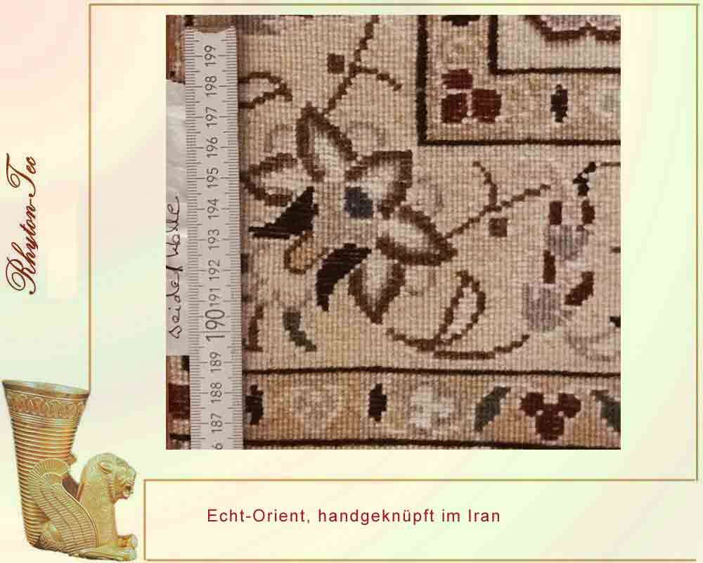 Eleganter Perser Teppich, 149x84 cm, Seide auf Wolle, in Rot und Weiß