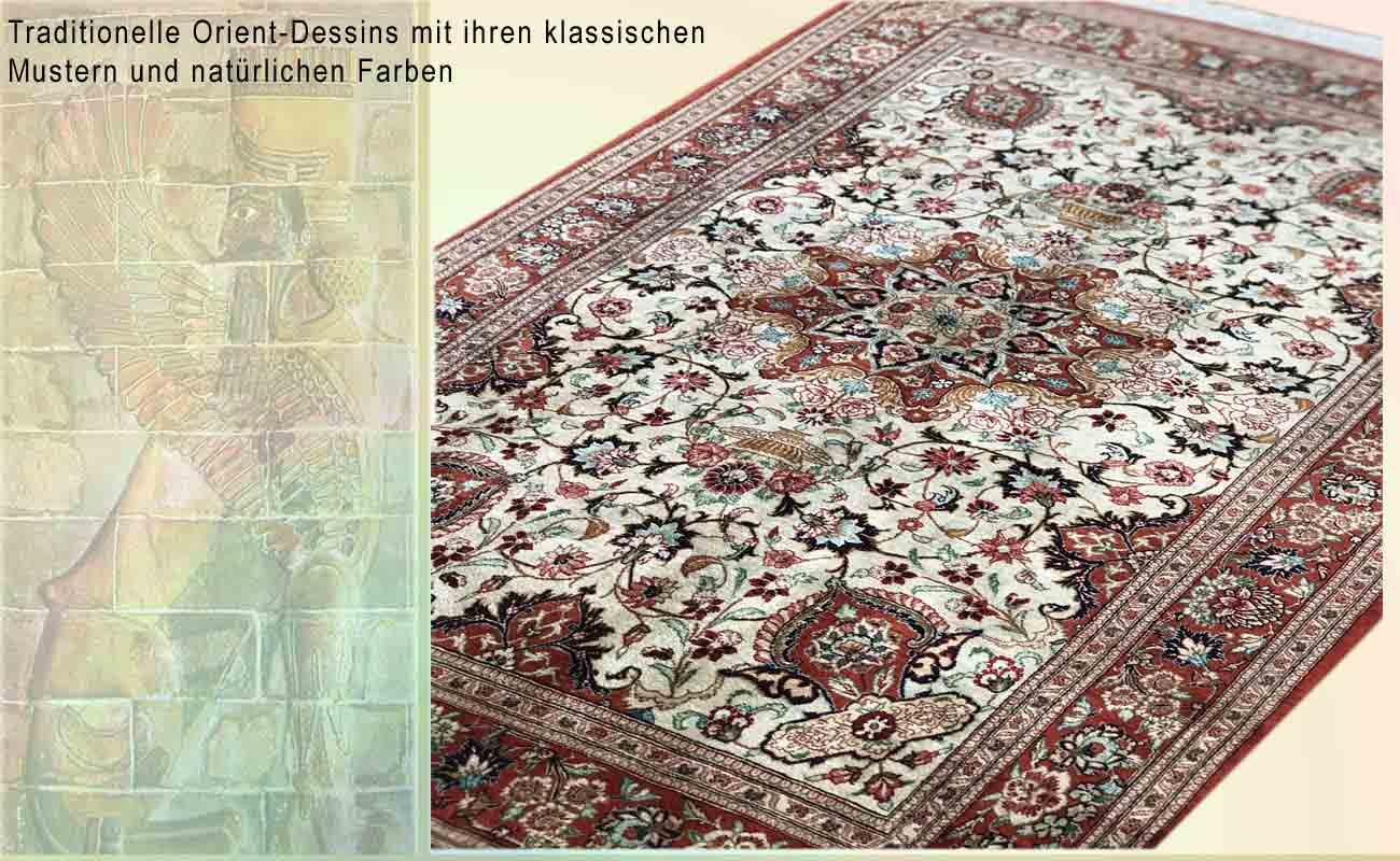 Prachtvoller Perser Teppich aus Ghom in den Farben Rot und Creme