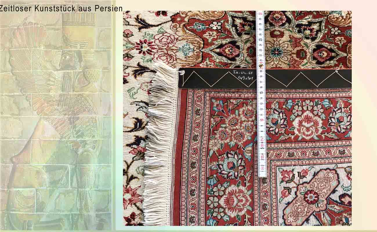 Prachtvoller Perser Teppich aus Ghom in den Farben Rot und Creme